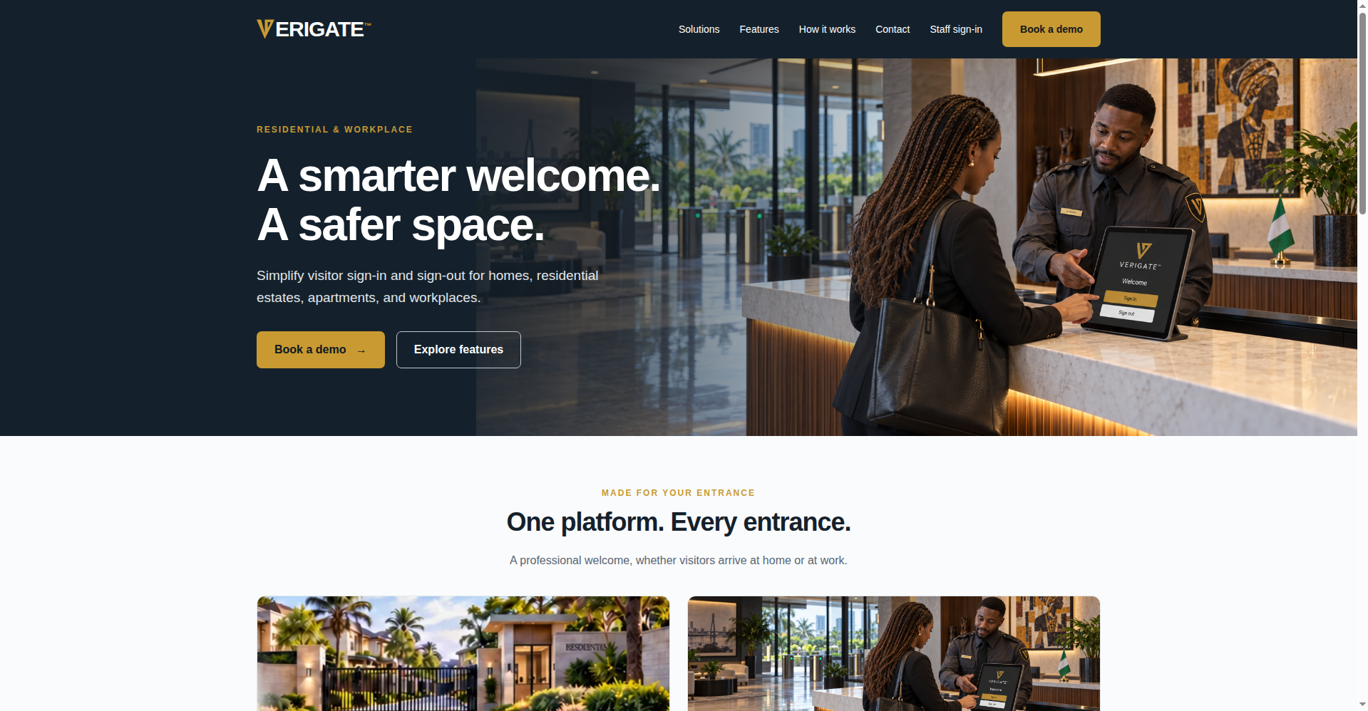 Verigate homepage preview